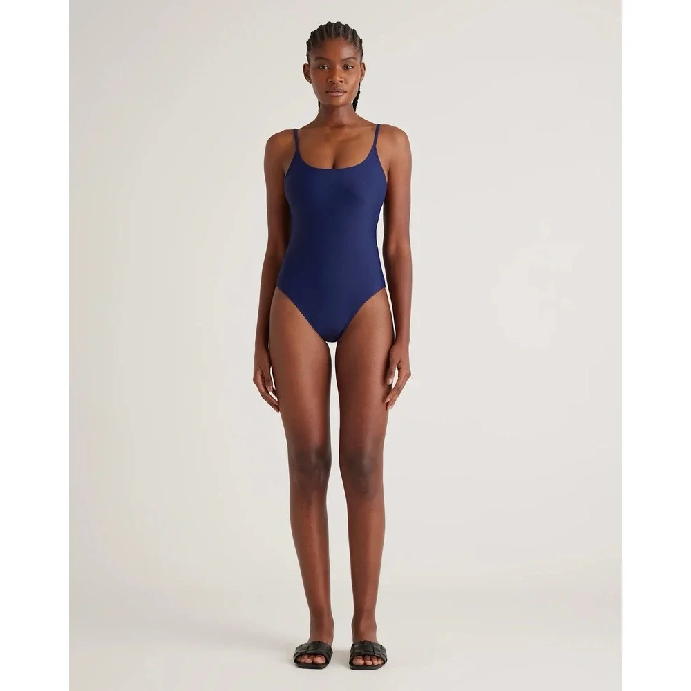 NWT Quince Deep Navy Italian Cami One-Piece Swimsuit Size Large